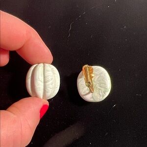 Vintage White and Green marble Clip-On Earrings
